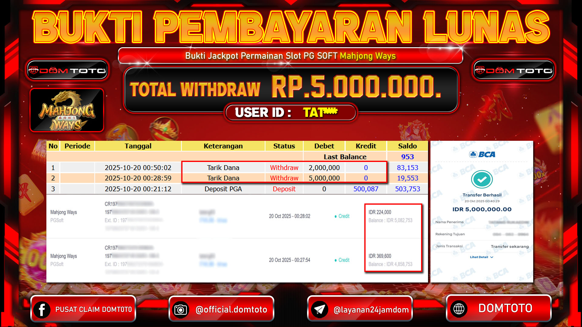 JACKPOT Slot Mahjong Ways PGSoft 20 OKTOBER 2025